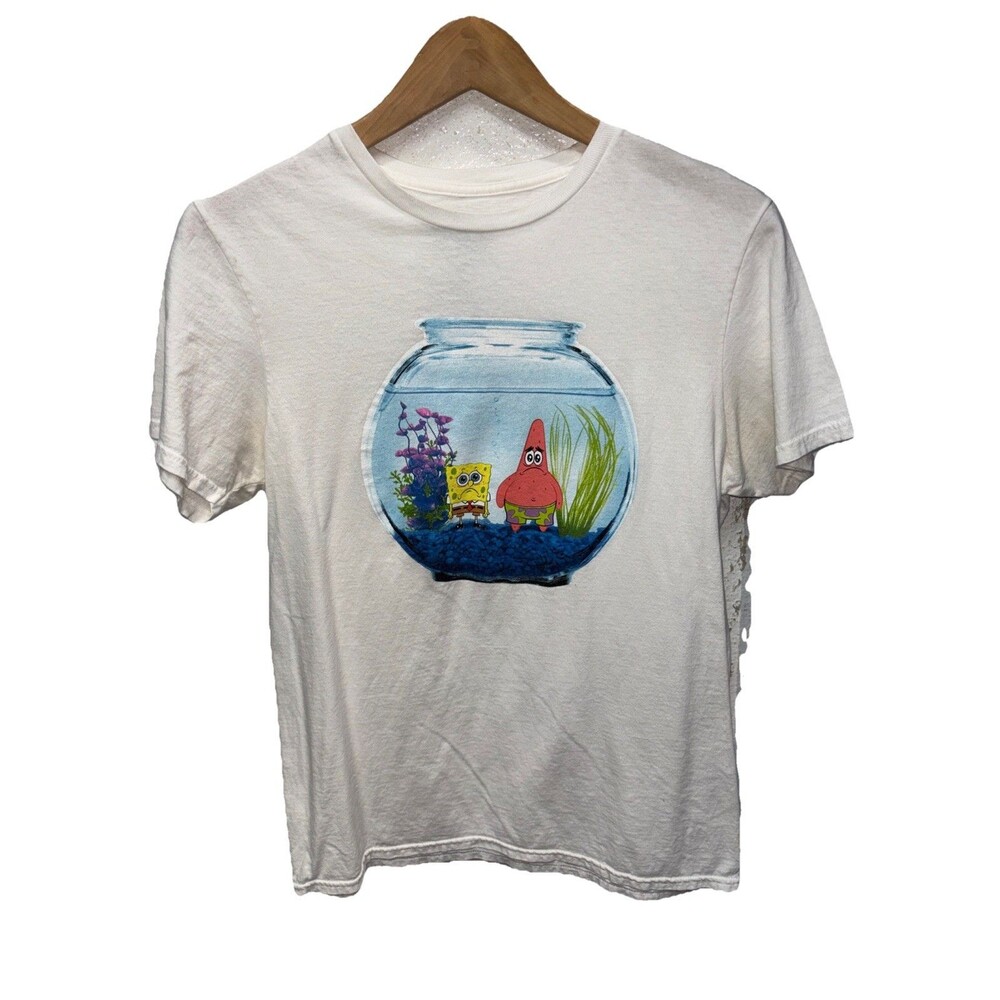 SpongeBob SquarePants T Shirt In Men M White Cotton Graphic Fishbowl